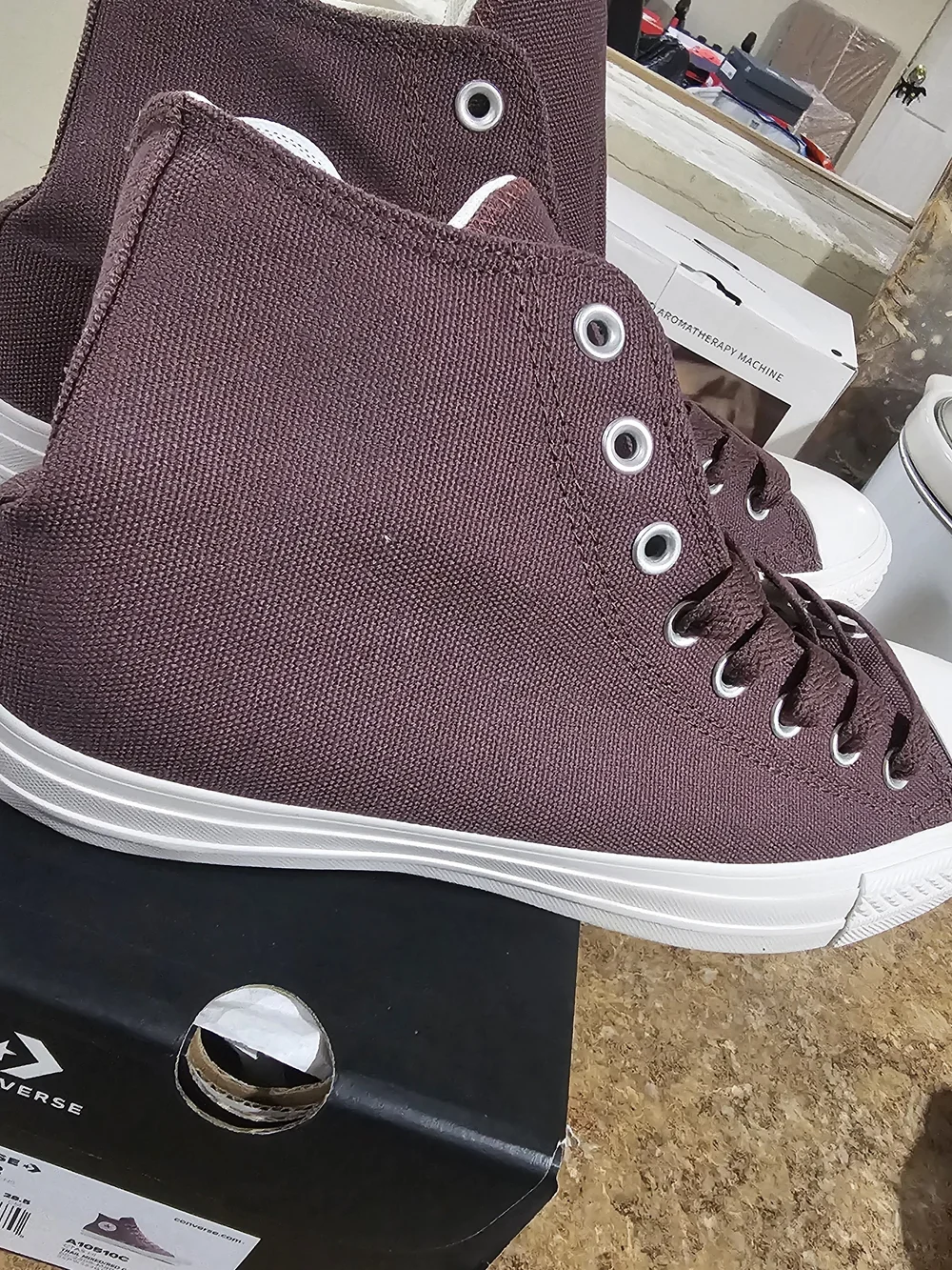 Converse High-Top Sneakers in Deep Maroon and White